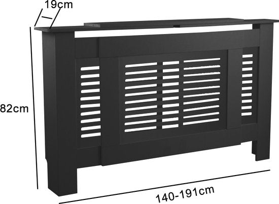 Heizkörperverkleidung - Heizungsverkleidung - breit variabel - 140 bis 190 cm - Schwarz