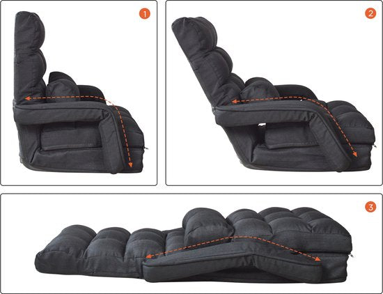 VDD Gaming Sessel - Ausklappbar zu einer Liege - 71x51x50cm - Schwarz