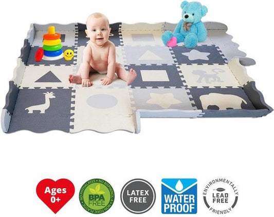 GIZMO Baby & Kleinkind Spielmatte XL - Weicher EVA-Schaumstoff Spielteppich - Mit erhöhtem Rand - Sicher und bequem - 150x150x1,5 cm