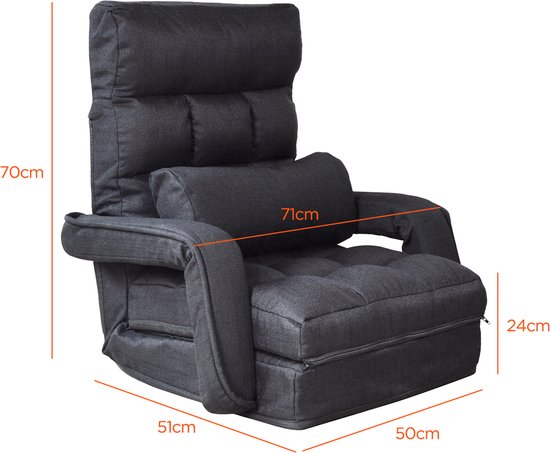 VDD Gaming Sessel - Ausklappbar zu einer Liege - 71x51x50cm - Schwarz