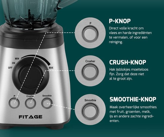FITAGE Blender - Küchenmixer - 1200W und 1.9L Krug - Smoothie Maker - Mixer für unterwegs