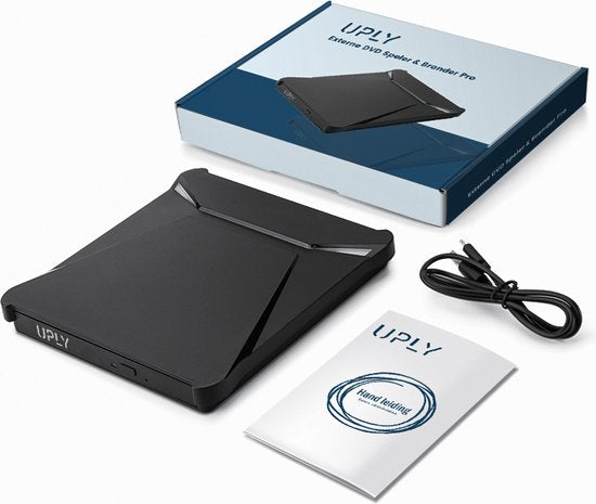 UPLY - Externer DVD-Player & Brenner - Windows und Mac - USB C & USB 3.0 - Externer DVD-Player für Laptop - Schwarz