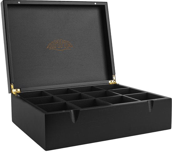 Nimma Teedose – 12 Fächer – Teedose Schwarz – Magnetverschluss – Teedose – Teedose für losen Tee – Schwarz