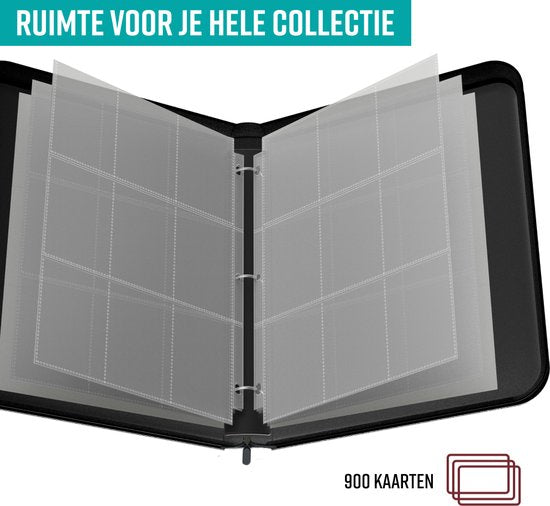 NAPI Sammelmappe für 900 Karten - 9 Fächer - Kunstleder - Reißverschluss - 50 Seiten - Format A4 - Rot/Weiß