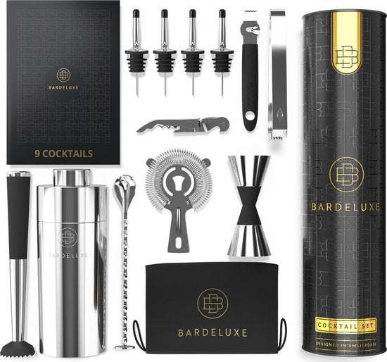 BarDeluxe® Cocktail Set - 12-teilig - Cocktail Shaker Set (750ml) - Luxuriöses Geschenkpaket - inklusive holländischem Rezeptbuch