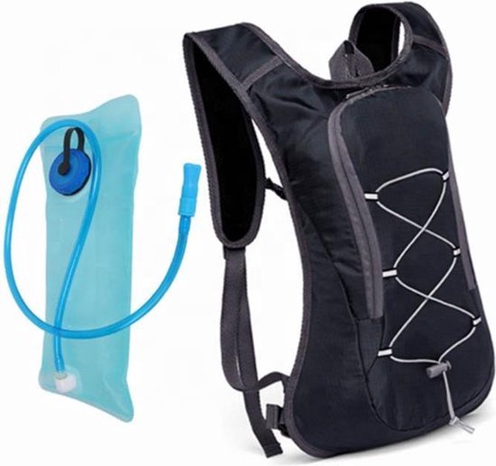 Trinkrucksack mit Trinksystem - Inklusive 2-Liter-Wasserbeutel - Schwarz