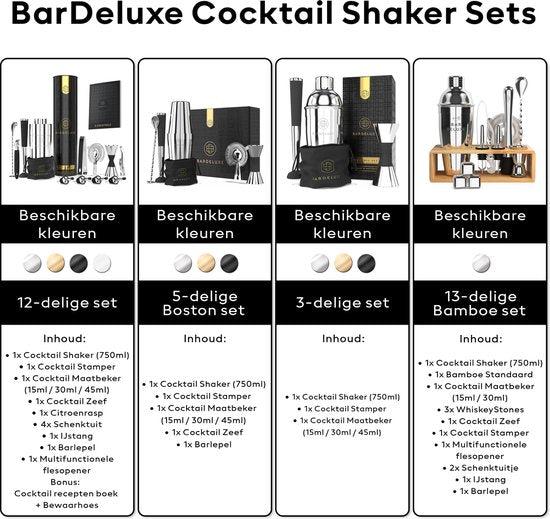 BarDeluxe® Cocktail Set - 12-teilig - Cocktail Shaker Set (750ml) - Luxuriöses Geschenkpaket - inklusive holländischem Rezeptbuch