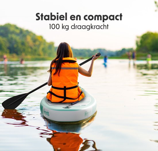 LifeGoods SUP Board - Allround Kompakt - 100 KG Tragkraft - Aufblasbar - Komplettes SUP Paket - Pastellgrün