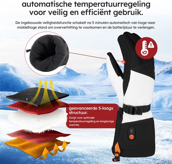 Saaf Heizhandschuhe Weiß - 3 Heizstufen - 68°C - Inklusive 2x 2700mAh Powerbanks - Größe S