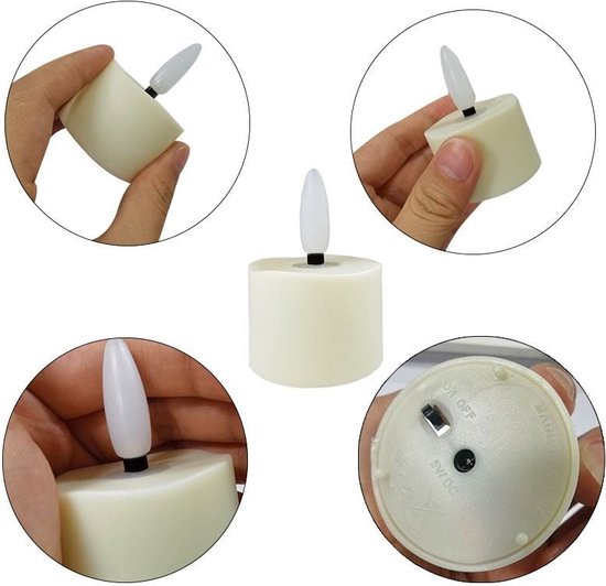FlinQ Wiederaufladbare LED Teelichter - Bewegliche Flamme - Inkl. Fernbedienung - 6er Set - Ø4 x 5,5 cm - Weiß