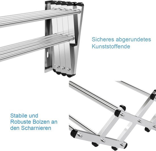 Coast Wandtrockengestell - Wandtrockner - Edelstahl-Auszug mit 8 Stäben - platzsparender Wandtrockner - Belastbarkeit 25 kg, für Hauswirtschaftsraum - Bad