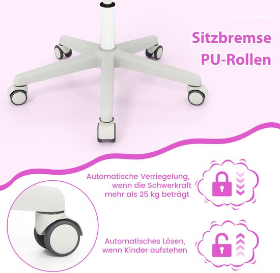 Coast Kinderschreibtischstuhl - Ergonomischer Drehstuhl mit Armlehnen und Sitzbremsrädern - Sitzhöhe 43-55 cm