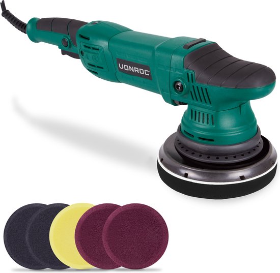 VONROC - Exzenterpolierer Dual Action - 1050 W & 150 mm - Ausgestattet mit Soft Start und Constant Speed Elektronik - Für Auto und Boot - Schwarzer und blauer Kunststoff