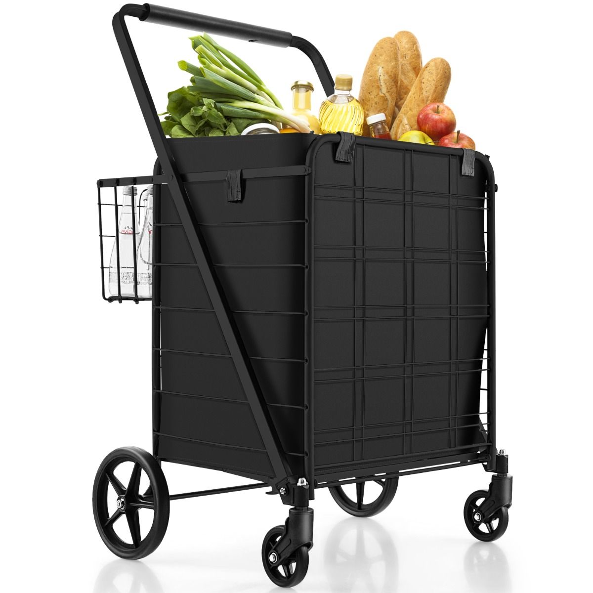 Coast Faltbarer Einkaufswagen 126 l Schwarz – 66 x 64 x 103 cm – Einkaufswagen mit wasserdichtem Innenfutter und Rückenkorb – Tragkraft 150 kg