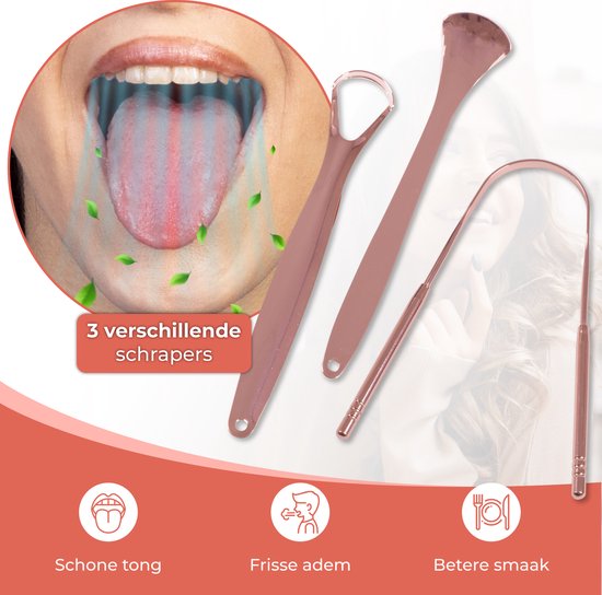 Nuvance - Professioneller Zungenschaber - 3 in 1 Set - für die Mundpflege - Zungenreiniger