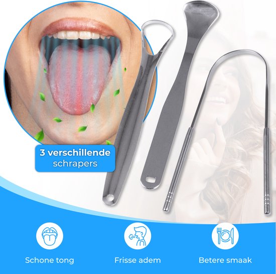 Nuvance - Professioneller Zungenschaber - 3 in 1 Set - für die Mundpflege - Zungenreiniger - Zungenschaber - Zungenschaber - Edelstahl