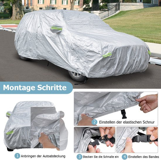 Coast Car Cover Silber - Wetterfeste 3-lagige Autoabdeckung mit Reißverschluss - 431 x 160 x 115 cm