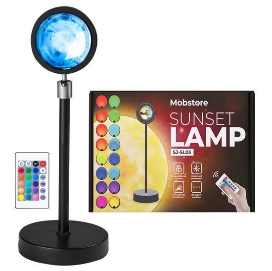 Mobstore Sunset Projektor - 16 Farb-LED - 360° drehbar - Ø7 x 27 cm - Inkl. Fernbedienung - Schwarz
