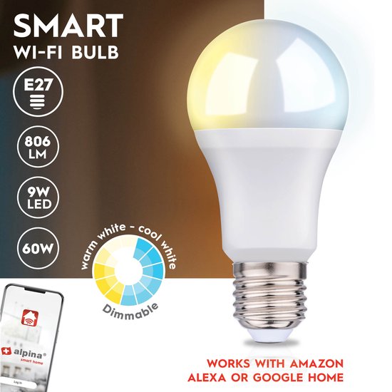 alpina Smart Home LED-Lampe - E27 - Warm- und kaltweißes Licht - Intelligente Beleuchtung - App-Steuerung