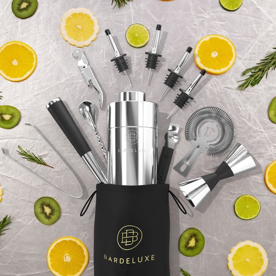 BarDeluxe® Cocktail Set - 12-teilig - Cocktail Shaker Set (750ml) - Luxuriöses Geschenkpaket - inklusive holländischem Rezeptbuch
