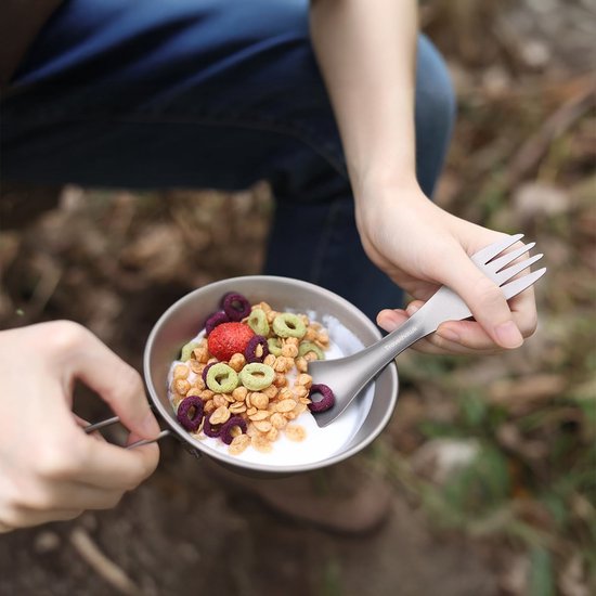 Travelhawk Titanium Spork Set - 2 Stück - Leichtes Campingbesteck mit Gabel und Löffel in einem - Inklusive Tragetasche**