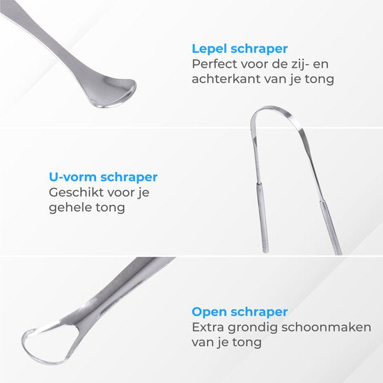 Nuvance - Professioneller Zungenschaber - 3 in 1 Set - für die Mundpflege - Zungenreiniger - Zungenschaber - Zungenschaber - Edelstahl