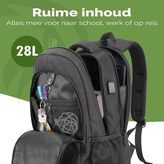 Travelhawk Rucksack – 36 l – 17 Zoll – Grau – Laptop-Rucksack – Herren & Damen – Wasserabweisend – Mit USB-Ladeanschluss