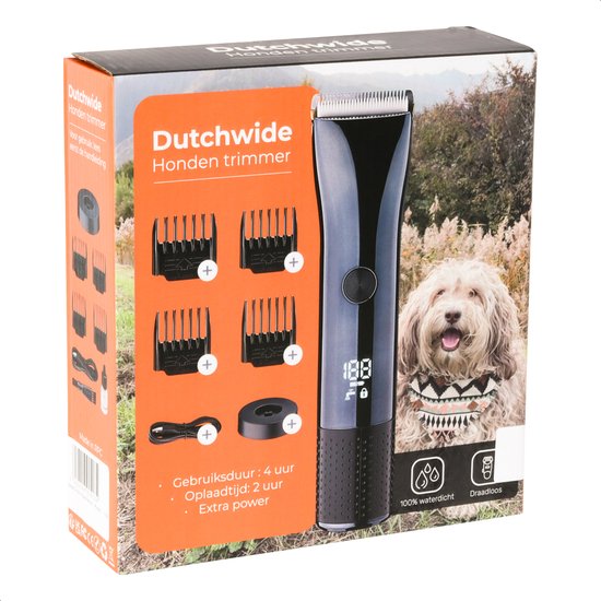 Dutchwide Groommate Kabellose Tierschermaschine - Inkl. 4 Aufsätze - schwarz