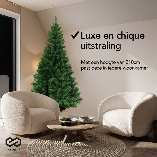 Nordlandia Künstlicher Weihnachtsbaum - 210 cm - Realistischer Weihnachtsbaum aus Kunststoff - Metallständer - Ohne Lichter - Grün