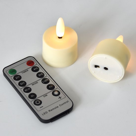 FlinQ Wiederaufladbare LED Teelichter - Bewegliche Flamme - Inkl. Fernbedienung - 6er Set - Ø4 x 5,5 cm - Weiß