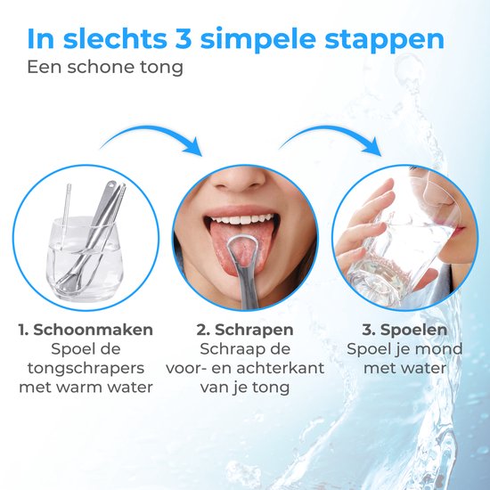 Nuvance - Professioneller Zungenschaber - 3 in 1 Set - für die Mundpflege - Zungenreiniger - Zungenschaber - Zungenschaber - Edelstahl
