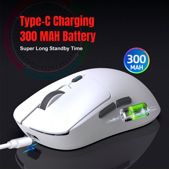 Fuegobird T68 - 2.4G Wireless Gaming Mouse - 12000DPI - PAW3311 - FPS/MOBA/MMO - Ultraleicht - Weiß