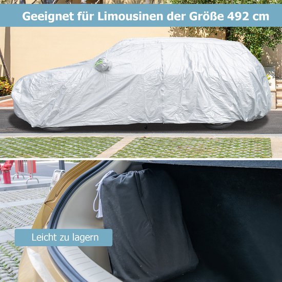 Coast Car Cover Silber - Wetterfeste 3-lagige Autoabdeckung mit Reißverschluss - 431 x 160 x 115 cm