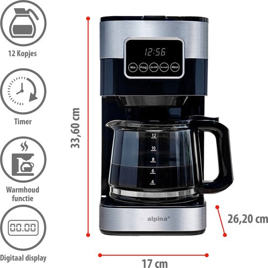 alpina Filterkaffeemaschine - 900W - 1,5 L - Grau/Schwarz