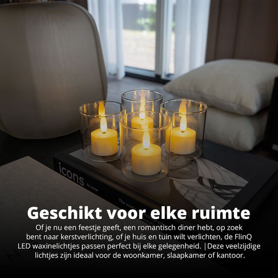 FlinQ Wiederaufladbare LED Teelichter - Bewegliche Flamme - Inkl. Fernbedienung - 6er Set - Ø4 x 5,5 cm - Weiß