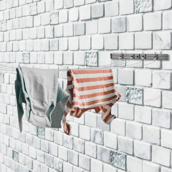 KLAD Wäscheleine - ausziehbar & selbstaufrollend - 14,4 m - 30 cm - Weiß-Grau