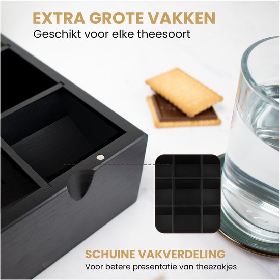 Nimma Teedose – 12 Fächer – Teedose Schwarz – Magnetverschluss – Teedose – Teedose für losen Tee – Schwarz