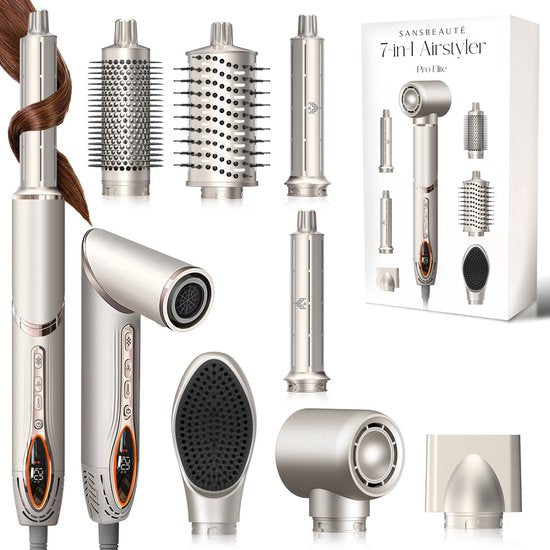 Sansbeauté® 7-in-1 Airstyler - Multistyler - Haartrocknerbürste - Lockenstab - Stylingbürste - Haarstyler - Wärmebürste - Gold