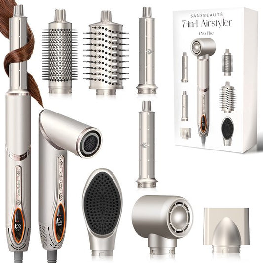 Sansbeauté® 7-in-1 Airstyler - Multistyler - Haartrocknerbürste - Lockenstab - Stylingbürste - Haarstyler - Wärmebürste - Gold