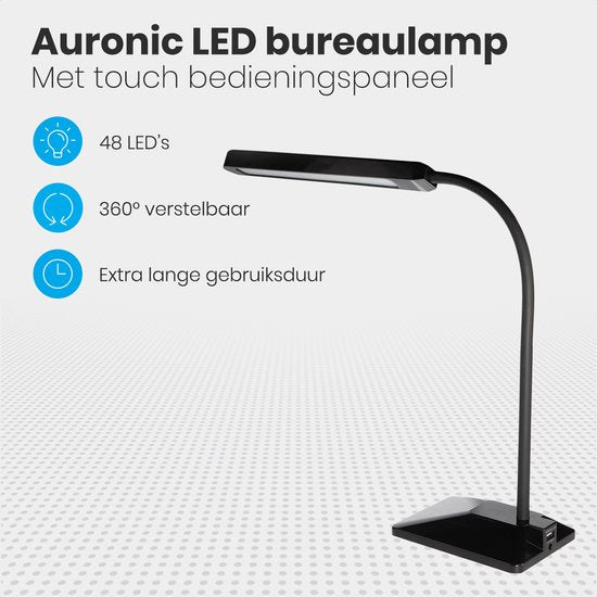 Auronic Schreibtischlampe - Verstellbar - LED - Schwarz - 66 x 14,5 x 11 cm