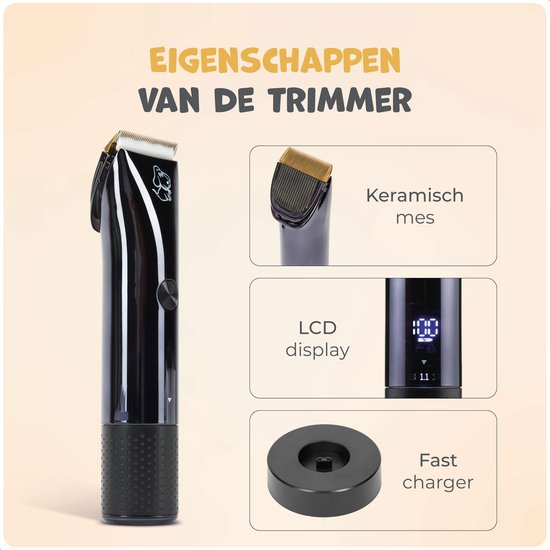 Dutchwide Groommate Kabellose Tierschermaschine - Inkl. 4 Aufsätze - schwarz