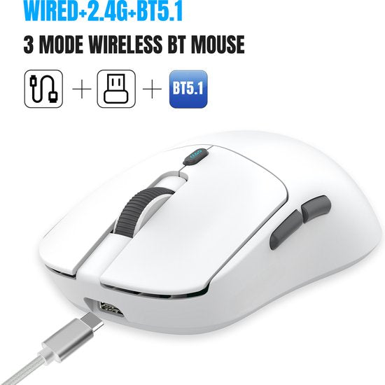 Fuegobird T68 - 2.4G Wireless Gaming Mouse - 12000DPI - PAW3311 - FPS/MOBA/MMO - Ultraleicht - Weiß