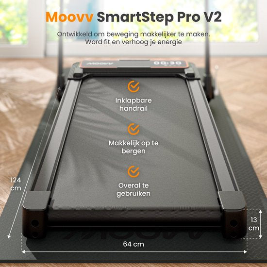 Moovv Laufband Smartstep Pro V2 - 1-12 km/h - Zusammenklappbar - 124 x 54 x 105 cm - Schwarz