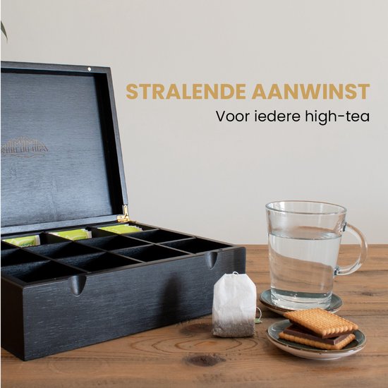 Nimma Teedose – 12 Fächer – Teedose Schwarz – Magnetverschluss – Teedose – Teedose für losen Tee – Schwarz