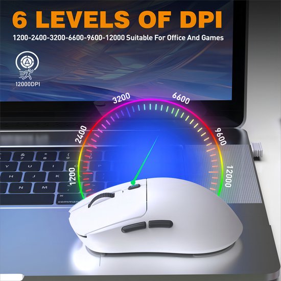 Fuegobird T68 - 2.4G Wireless Gaming Mouse - 12000DPI - PAW3311 - FPS/MOBA/MMO - Ultraleicht - Weiß