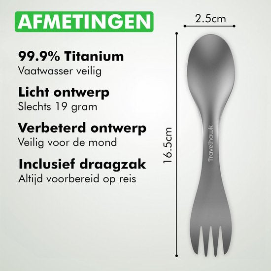 Travelhawk Titanium Spork Set - 2 Stück - Leichtes Campingbesteck mit Gabel und Löffel in einem - Inklusive Tragetasche**