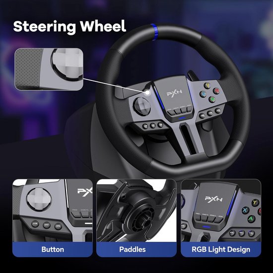 PXN Gaming-Lenkrad - V9 Gen 2 - 270/900° - Pedale - Schalthebel - Multiplattform - Schwarz