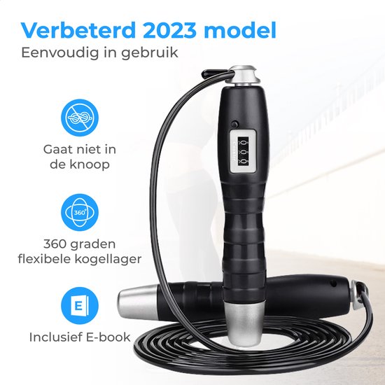 Nuvance - Springseil mit Zähler - 15W - Inklusive Kabel - Schwarz - Aluminium - 200 cm