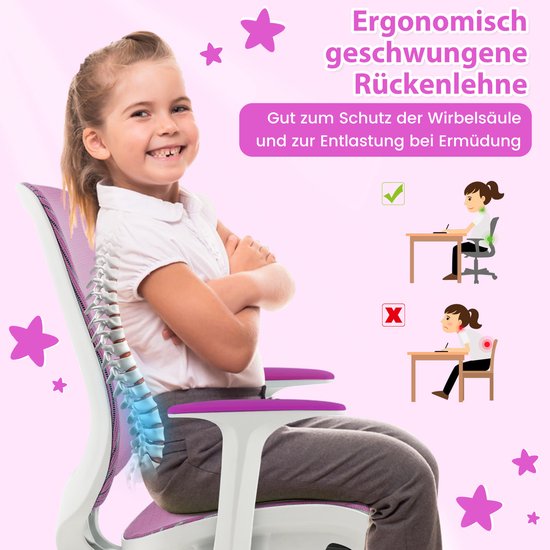 Coast Kinderschreibtischstuhl - Ergonomischer Drehstuhl mit Armlehnen und Sitzbremsrädern - Sitzhöhe 43-55 cm