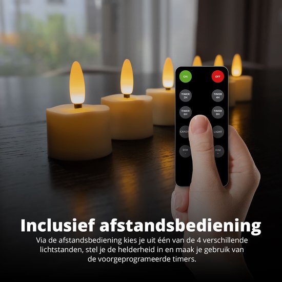 FlinQ Wiederaufladbare LED Teelichter - Bewegliche Flamme - Inkl. Fernbedienung - 6er Set - Ø4 x 5,5 cm - Weiß